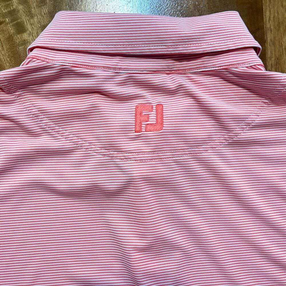 FootJoy Mens Pink Striped Golf Polo Shirt Large Short Sleeve Performance - Picture 4 of 7